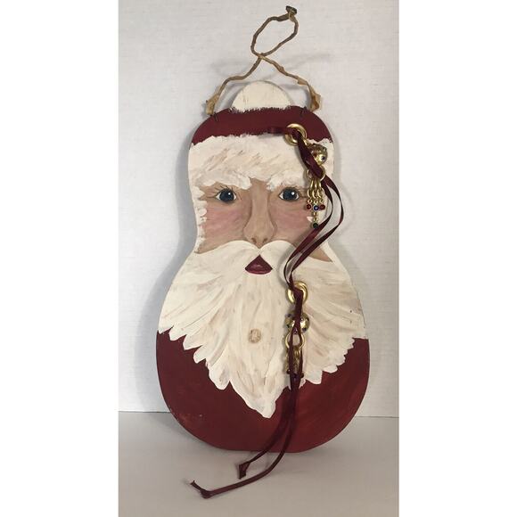 Hand Painted Wooden Santa Face Wall Decor Plaque Folk Christmas 1999 - Picture 2 of 14